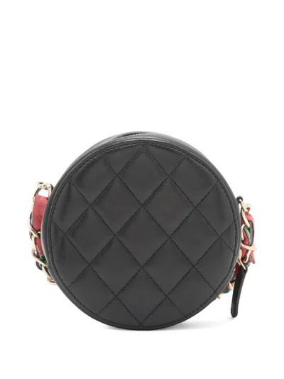 Pre-owned Chanel 2020 Cc Quilted Lambskin Ribbon Round Clutch With Chain Crossbody Bag In Black