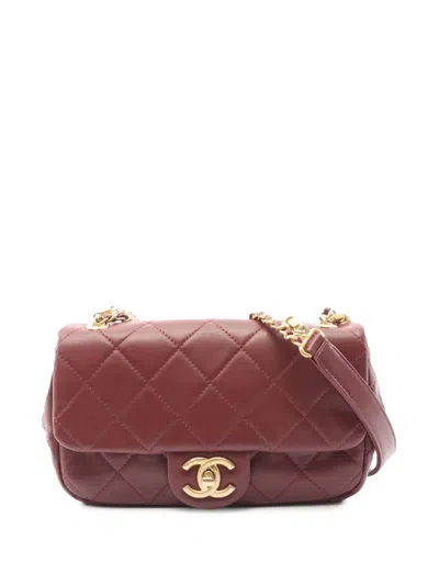 Pre-owned Chanel 2020 Cc Quilted Lambskin Single Flap Shoulder Bag In Red