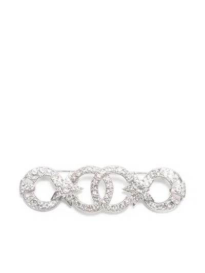 Pre-owned Chanel 2020 Cc Rhinestone Brooch In Silver