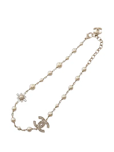 Pre-owned Chanel 2020 Cc Rhinestone Necklace In Gold