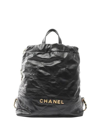 Pre-owned Chanel 2020 Chain Leather Rucksack Bag In Black