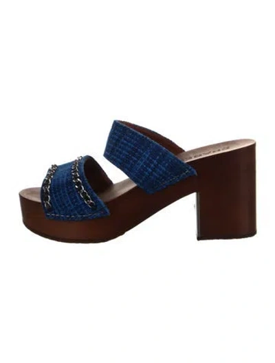 Pre-owned Chanel 2020 Chain-link Accent Slides In Blue