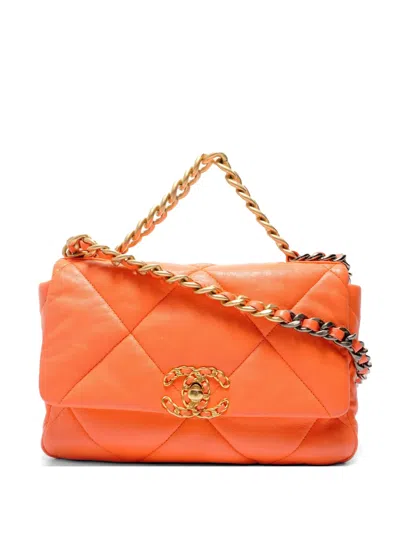 Pre-owned Chanel 2020  19 Matelassé Shoulder Bag In Orange