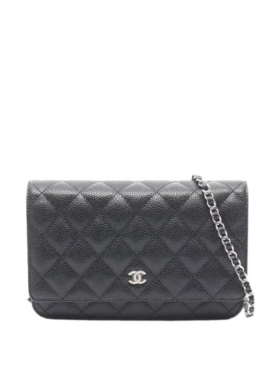Pre-owned Chanel 2020 Classic Caviar Wallet On Chain Crossbody Bag In Black