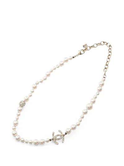 Pre-owned Chanel 2020 Coco Mark Faux-pearl Necklace In Gold
