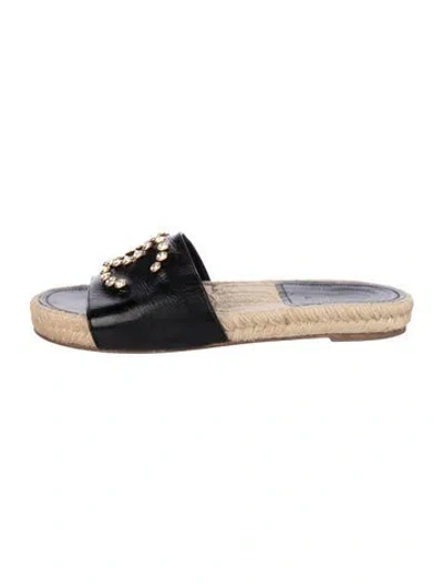 Pre-owned Chanel 2020 Crystal Cc Slide Espadrilles In Black