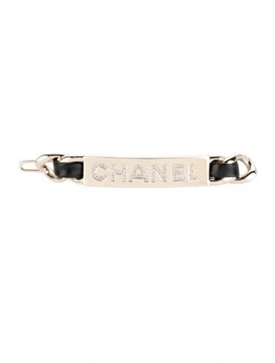 Pre-owned Chanel 2020 Crystal Hair Clip In Black/gold