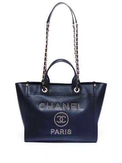 Pre-owned Chanel 2020 Deauville Two-way Tote Bag In Black