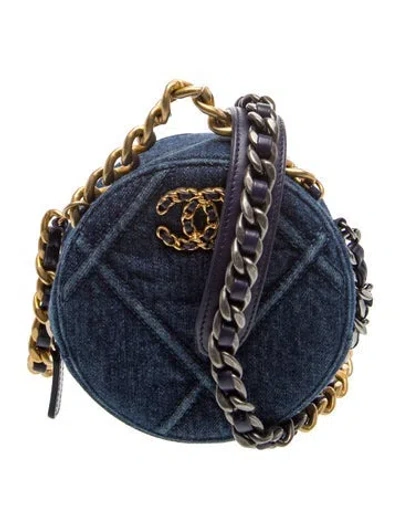 Pre-owned Chanel 2020 Denim 19 Round Clutch W/ Chain In Blue