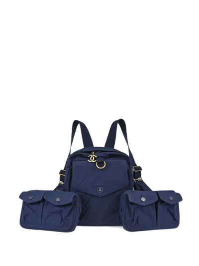 Pre-owned Chanel 2020 Double Waist Backpack In Blue