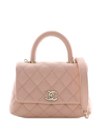 Pre-owned Chanel 2020 Extra Mini Caviar Coco Top Handle Bag Satchel In Pink