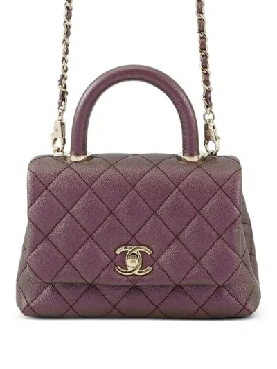 Pre-owned Chanel 2020 Extra Mini Caviar Coco Top Handle Bag Satchel In Purple