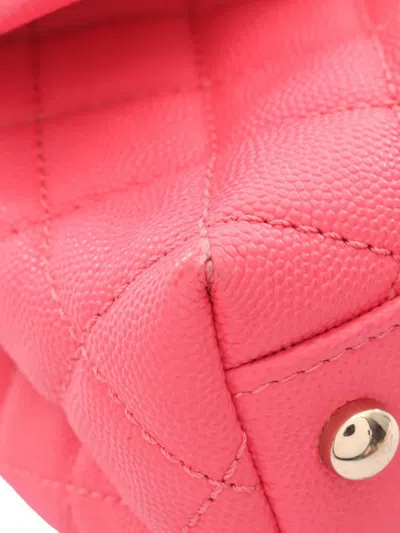 Pre-owned Chanel 2020 Extra Mini Quilted Caviar Coco Top Handle Bag Satchel In Pink