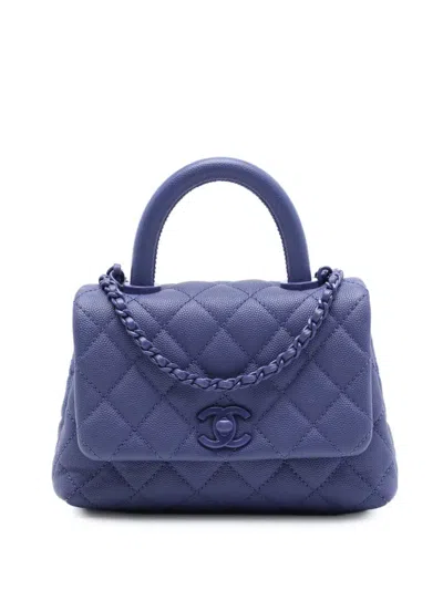 Pre-owned Chanel 2020 Extra Mini Quilted Caviar Incognito Coco Top Handle Bag Satchel In Purple