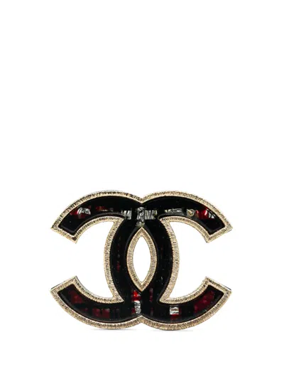 Pre-owned Chanel 2020 Gold Plated Cc Crystal Brooch Costume Brooch