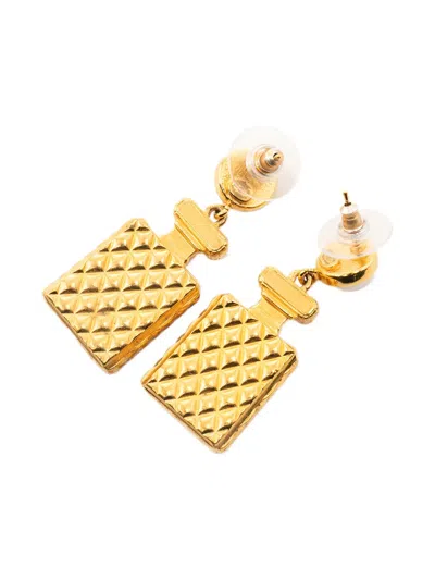 Pre-owned Chanel 2020 Gold Plated Faux Pearl And Strass Cc Perfume Bottle Drop Earrings Costume Earrings