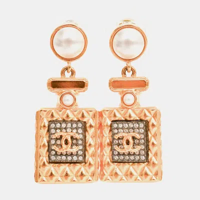 Pre-owned Chanel 2020 Gold Toned Perfume Bottle Drop Earrings