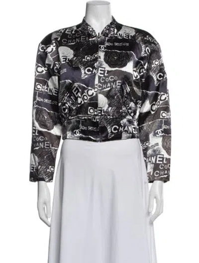 Pre-owned Chanel 2020 Graphic Print Bomber Jacket In Black