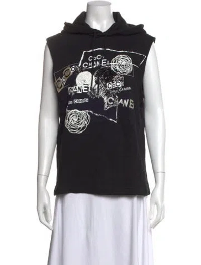 Pre-owned Chanel 2020 Graphic Print Hoodie In Black