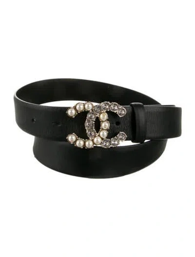 Pre-owned Chanel 2020 Interlocking Cc Logo Belt In Black
