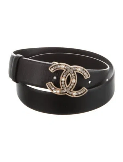 Pre-owned Chanel 2020 Interlocking Cc Logo Belt In Black