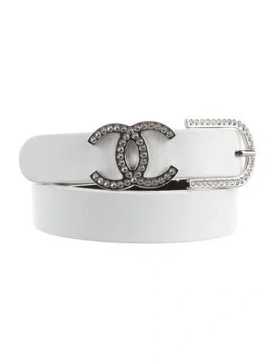 Pre-owned Chanel 2020 Interlocking Cc Logo Belt In White