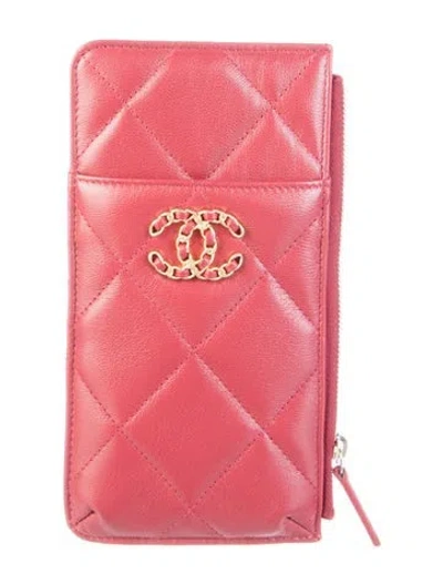 Pre-owned Chanel 2020 Interlocking Cc Logo Card Holder In Burgundy