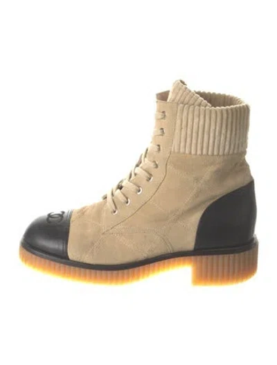 Pre-owned Chanel 2020 Interlocking Cc Logo Combat Boots