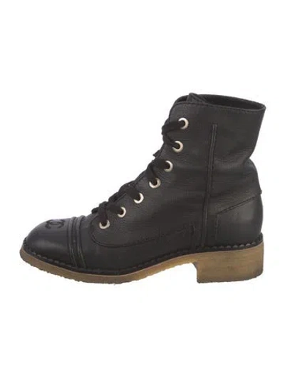 Pre-owned Chanel 2020 Interlocking Cc Logo Combat Boots In Black