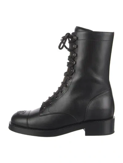 Pre-owned Chanel 2020 Interlocking Cc Logo Combat Boots In Black