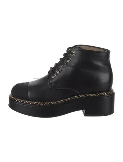 Pre-owned Chanel 2020 Interlocking Cc Logo Combat Boots In Black