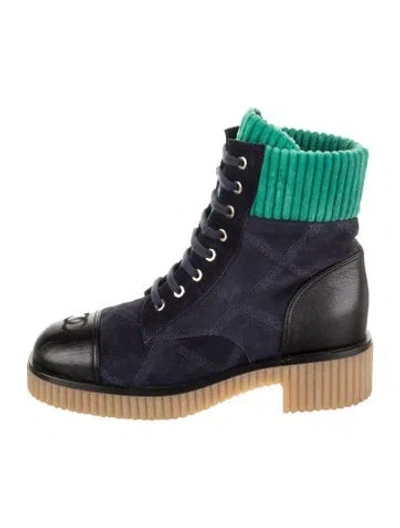 Pre-owned Chanel 2020 Interlocking Cc Logo Combat Boots In Blue
