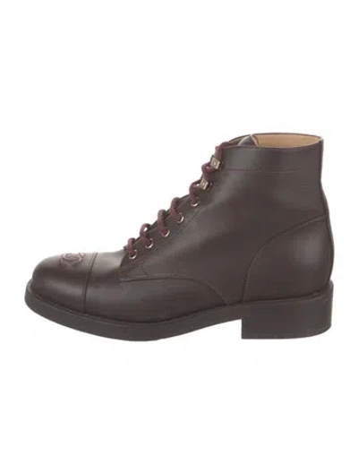 Pre-owned Chanel 2020 Interlocking Cc Logo Combat Boots In Burgundy