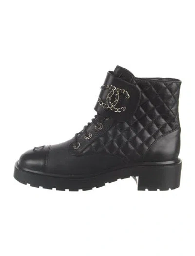Pre-owned Chanel 2020 Interlocking Cc Logo Combat Boots W/ Tags In Black