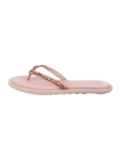 Pre-owned Chanel 2020 Interlocking Cc Logo Flip Flops In Pink