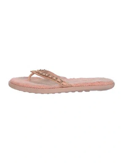 Pre-owned Chanel 2020 Interlocking Cc Logo Flip Flops In Pink