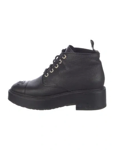 Pre-owned Chanel 2020 Interlocking Cc Logo Hiking Boots In Black