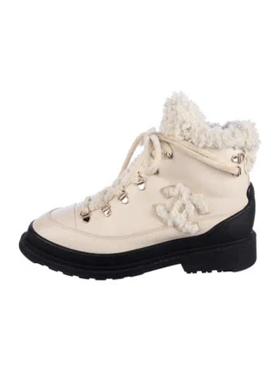 Pre-owned Chanel 2020 Interlocking Cc Logo Hiking Boots In Neutrals