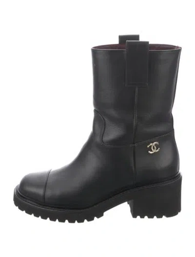 Pre-owned Chanel 2020 Interlocking Cc Logo Moto Boots In Black