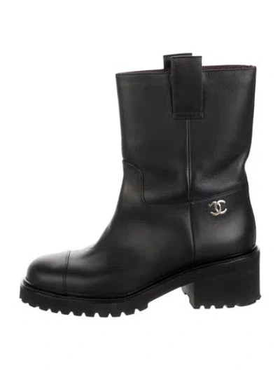 Pre-owned Chanel 2020 Interlocking Cc Logo Moto Boots In Black