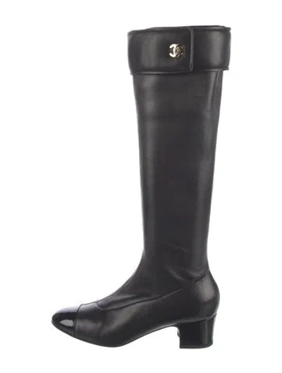 Pre-owned Chanel 2020 Interlocking Cc Logo Riding Boots In Black