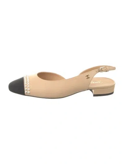 Pre-owned Chanel 2020 Interlocking Cc Logo Slingback Flats In Black/neutrals