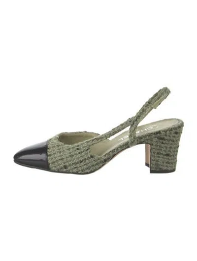 Pre-owned Chanel 2020 Interlocking Cc Logo Slingback Pumps In Green
