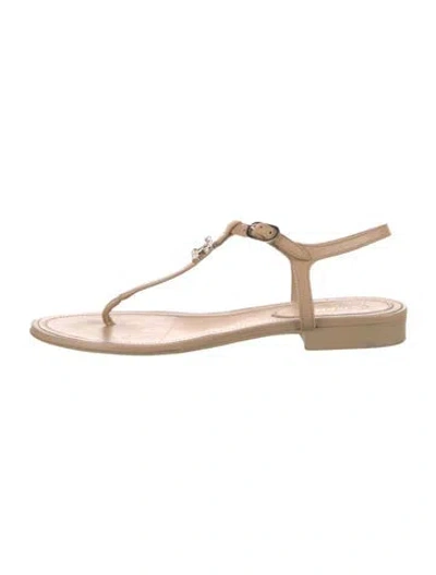 Pre-owned Chanel 2020 Interlocking Cc Logo T-strap Sandals In Neutrals
