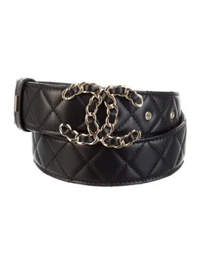Pre-owned Chanel 2020 Interlocking Cc Logo Waist Belt In Black