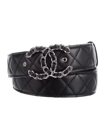 Pre-owned Chanel 2020 Interlocking Cc Logo Waist Belt In Black