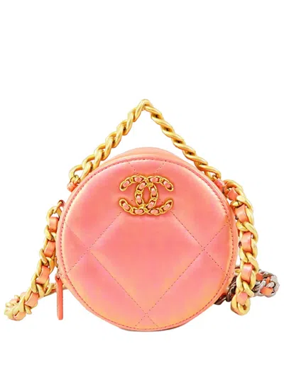 Pre-owned Chanel 2020 Iridescent Lambskin 19 Round Clutch With Chain Satchel In Pink