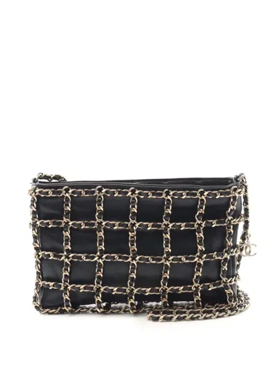 Pre-owned Chanel 2020 Lambskin Chain Frame Crossbody Bag In Black