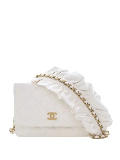 Pre-owned Chanel 2020 Lambskin Romance Wallet On Chain Crossbody Bag In White