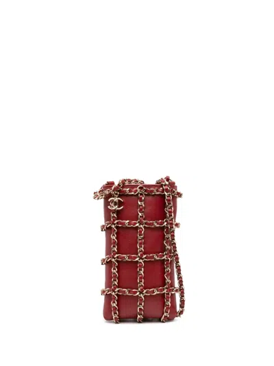 Pre-owned Chanel 2020 Lambskin Tech Me Out Clutch With Chain Crossbody Bag In Red